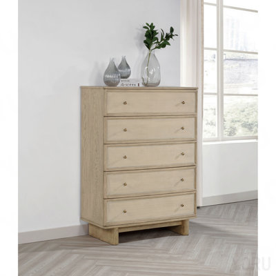 Beige Oak 5-Drawer Bedroom Chest