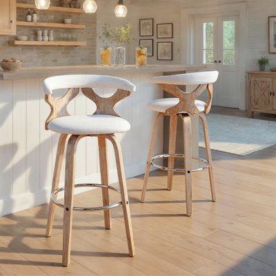 Tabourets de bar Laquietta 30 po à hauteur fixe avec pieds en bois courbé et repose-pieds rond