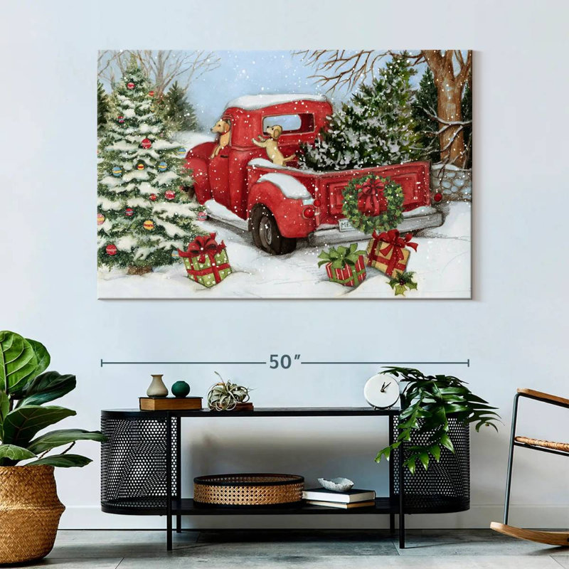 Camion rouge, H 34 po x l 51 po