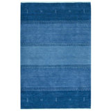 Gabbeh Hand Knotted Wool Striped Area Rug in Blue