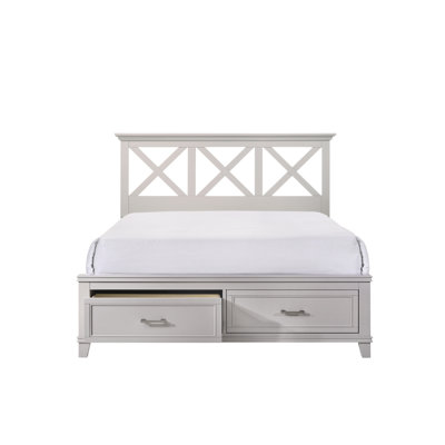 Lit de rangement grand X avec tête de lit en X exquise et style transitionnel, fabriqué en peuplier et en bois d'hévéa pour un rangement et un confort optimaux.