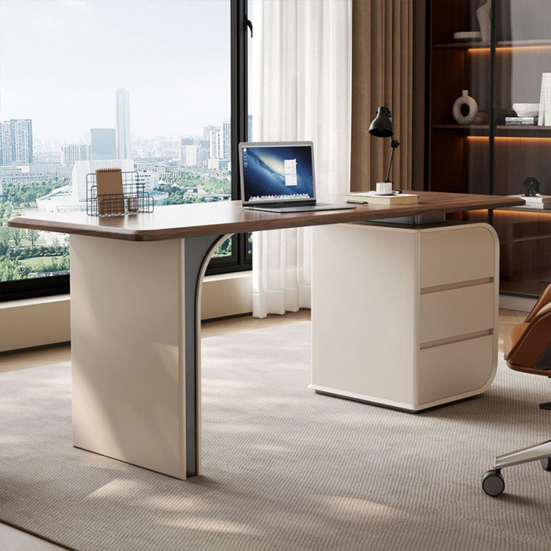 Bureau rectangulaire blanc en bois massif et manufacturé avec 3 tiroirs, H 29,53 po x l 55,12 po x P 27,56 po