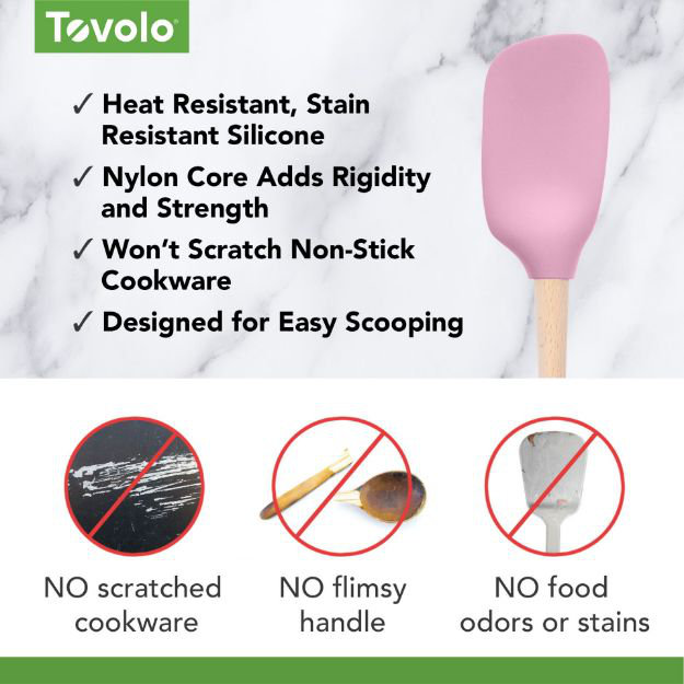 Tovolo Flex-Core Spoonula Wood Handle Pink Sorbet