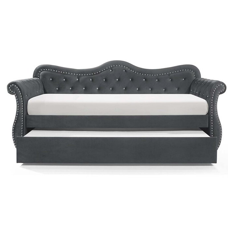 Lit de jour rembourré en velours de bois avec couchette, Gris