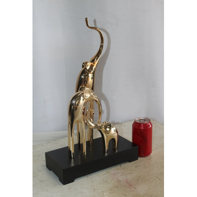 Abstract & Geometric Gold Elephant Family Resin Statue on Black Base 11" x 5" x 8"H