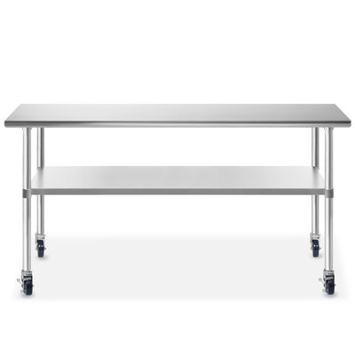 24" W x 72" L Stainless Steel Work Table with Undershelf and Caster Wheels