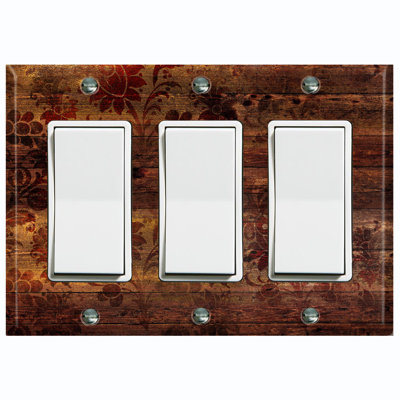 Metal Light Switch Plate Outlet Cover (Brown Wood Flower Leaves Print  - Single Toggle)