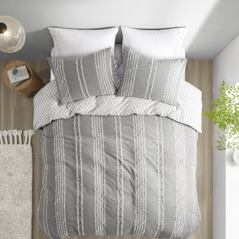 Lit double / grand en coton, gris avec détails 100% pour la chambre à coucher et pour