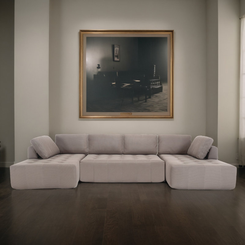 Canapé modulaire rembourré 3 pièces pour le salon, Mélange de polyester gris