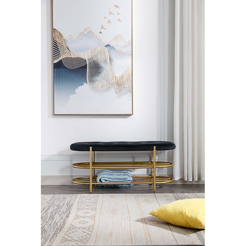 Banc de rangement en velours Rosheda, Noir