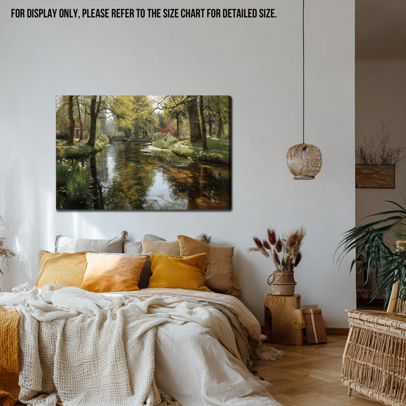 Large Scenic Landscape Wall Art - Nature Pictures Canvas Wall Decor, Serene Forest River Artwork for Home, Wrapped Canvas Print with Pine Frame, 36×48 inches