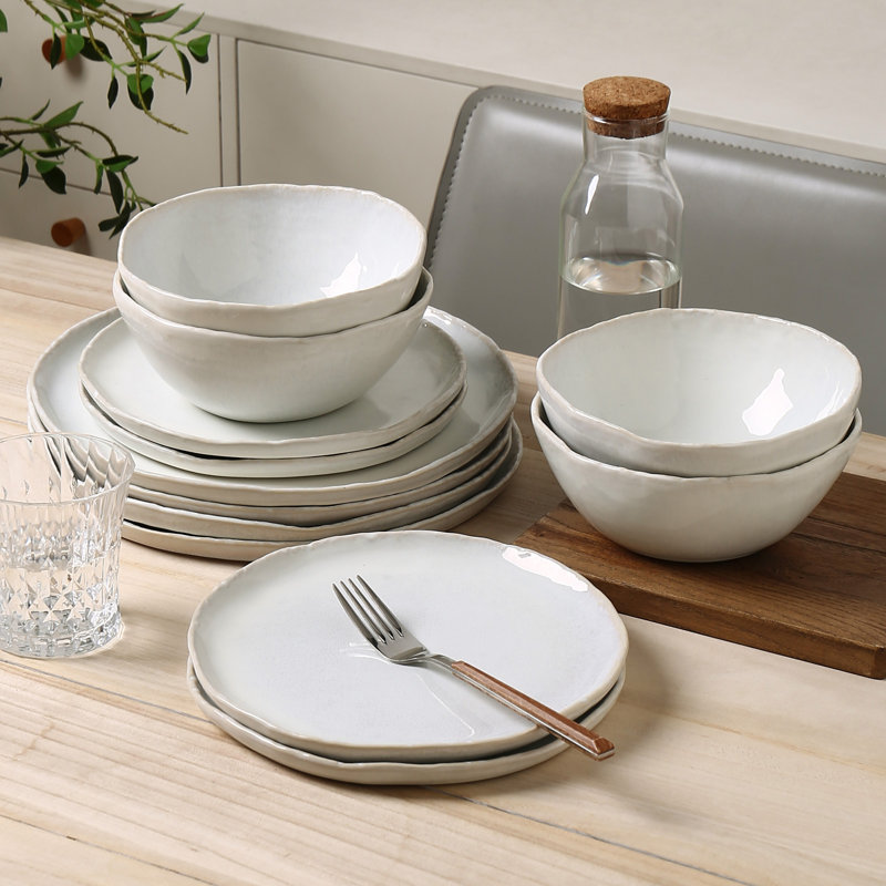 Lucca 12 Piece Stoneware Dinnerware Sets-Service For 4, White