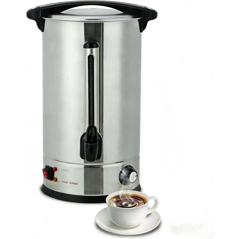Urne commerciale 100 tasses, cafetière à double paroi de grande capacité 14l, distributeur d'eau chaude électrique en acier inoxydable avec contrôle automatique de la température et robinet pour la fête (argent)