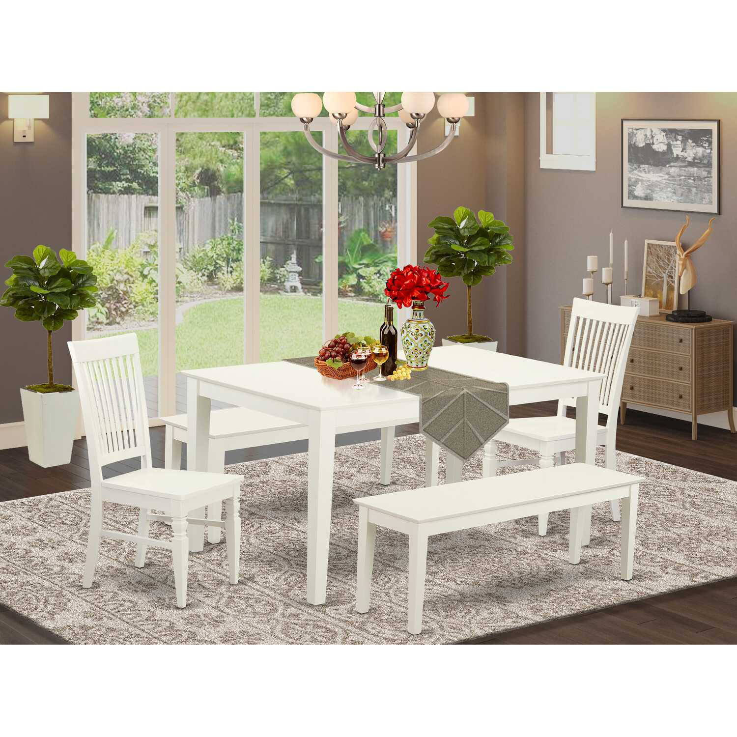 One Allium Way 5-Piece Rectangle Linen White Finish Solid Wood Top ...