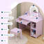Kids Vanity Table and Chair Set, Girls Dressing Table with Storage Shelves & Drawer, Children Study Desk with Storage Grids-88614274