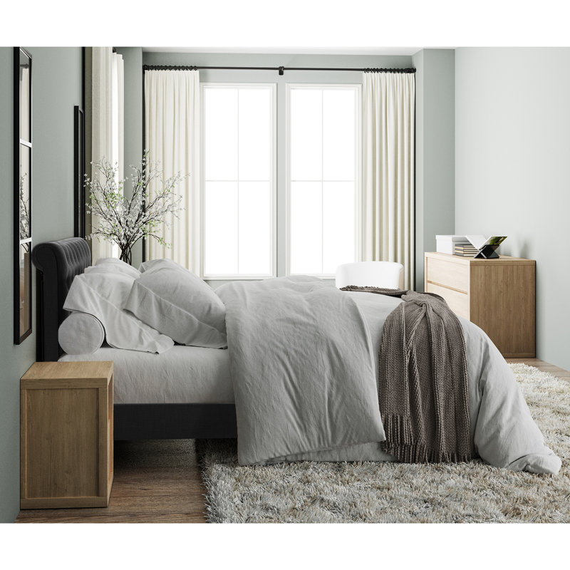 Eldredge Tufted Upholstered Platform Bed with Remote-controlled Lighted, Queen, Charcoal