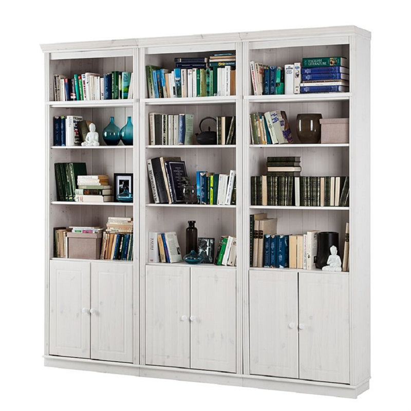 Delyliah Solid Wooden Library Bookcase H:223 W:222 cm, White