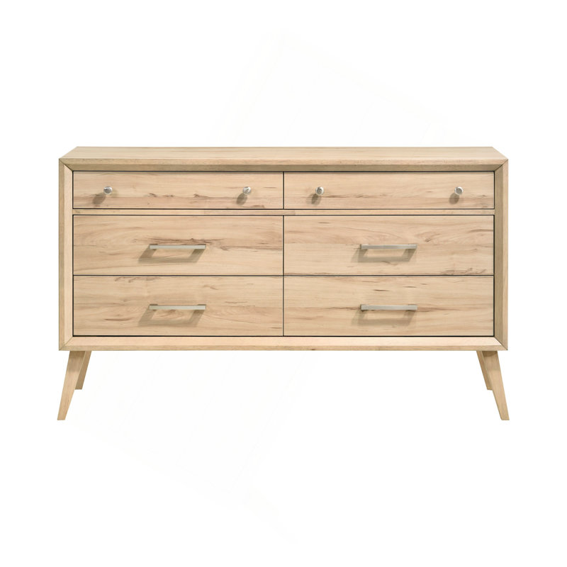 Commode de style classique avec 6 tiroirs en bois et meubles de chambre à coucher 1 pièce, design moderne Mid-Century