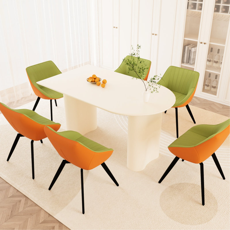 Table de salle à manger à finition crème et 6 chaises en polyuréthane, multifonctionnel et facile à assembler