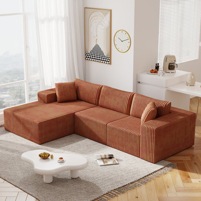 Canapé modulaire en velours côtelé modulaire sans cadre 110 po avec méridienne en L, siège profond, aucun assemblage requis, canapé de salon moderne