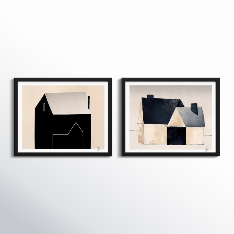 Urban Barn. Set Of 2 By Lee Lessem - Framed Wall Art, Black, 20" H x 25" W x 1.25" D