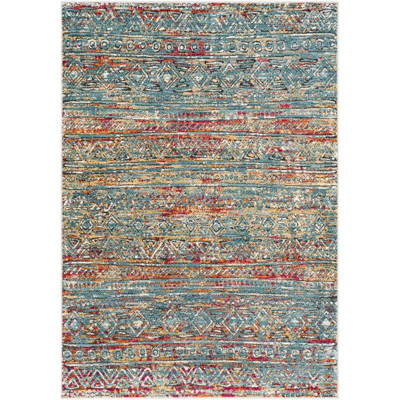 Tapis bleu clair délavé Aman Southwestern, Rectangle 7 pi 10 po x 10 pi 6 po