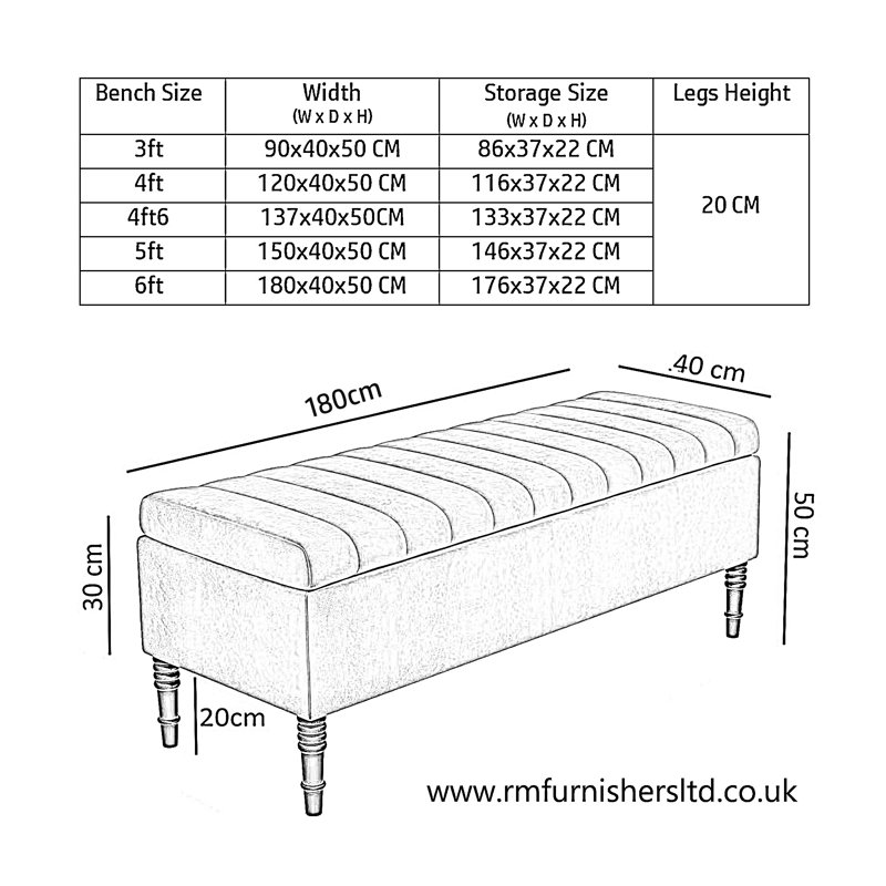 Paris Striped Ottoman Storage Bench - Upholstered Naples Shoes Bench with Black Turned Wooden Legs, 50cm H x 137cm W x 40cm D