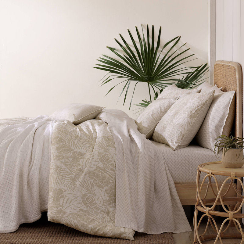 Full Beige Cotton Reversible Comforter Set with Pillows