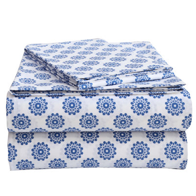 100% Cotton Twin XL Size Bed Sheets Set with Deep Pockets, Cozy Percale sheets with Elastic Fitted Sheet 3 Piece Bedding and Pillowcase set, Mandalas Aqua