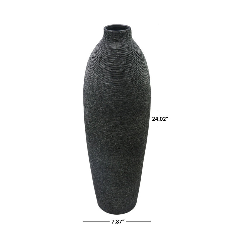 24"H Black Ceramic Floor Vase
