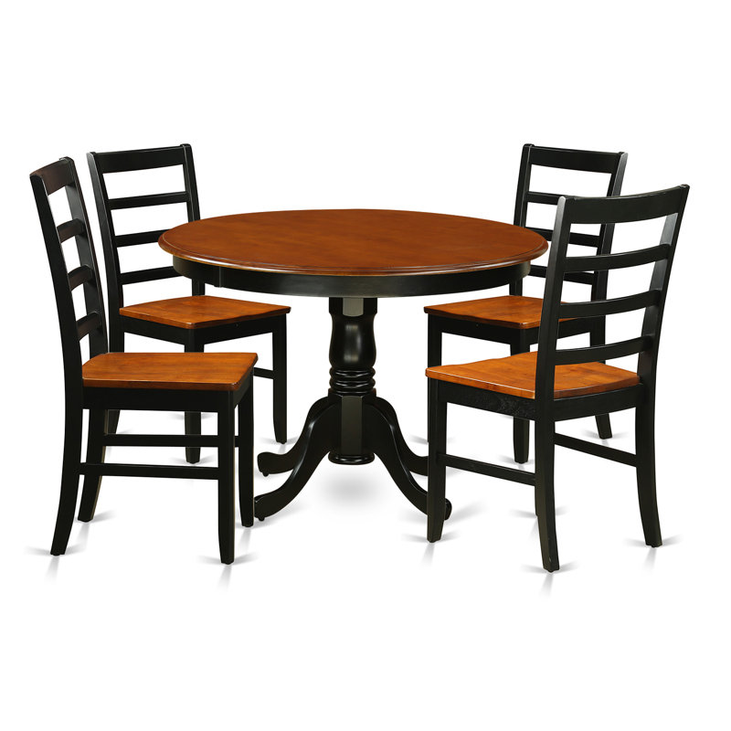 Ensemble de salle à manger 5 pièces comprenant une table ronde avec piédestal et 4 chaises en bois, noir et cerisier