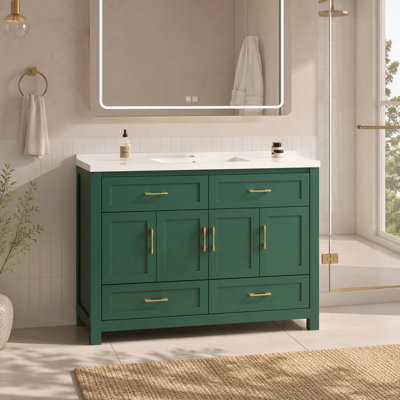 Meuble-lavabo de 48 po avec 4 portes à fermeture en douceur et 4 tiroirs (lavabo en céramique non compris)