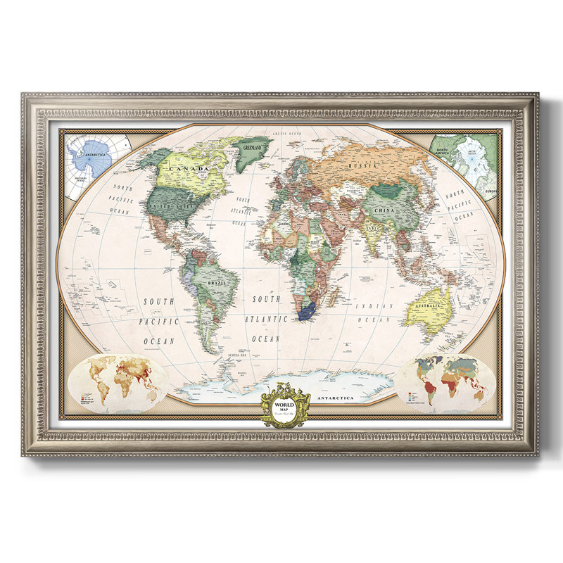 «Push Pin Map», reproduction d'art sur toile, H 20 po x l 30 po x P 1 po, Argent rétro