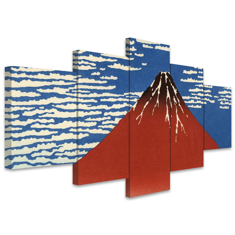 «Red Fuji» par Katsushika Hokusai, ensemble de 5 peintures abstraites sur toile