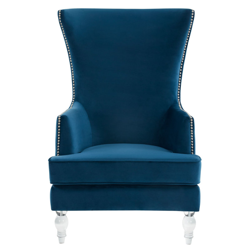 Bree 73.914Cm Wide Velvet Wingback Chair, Navy Velvet