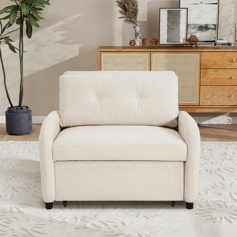 Upholstered Convertible Sleeper Sofa, Beige