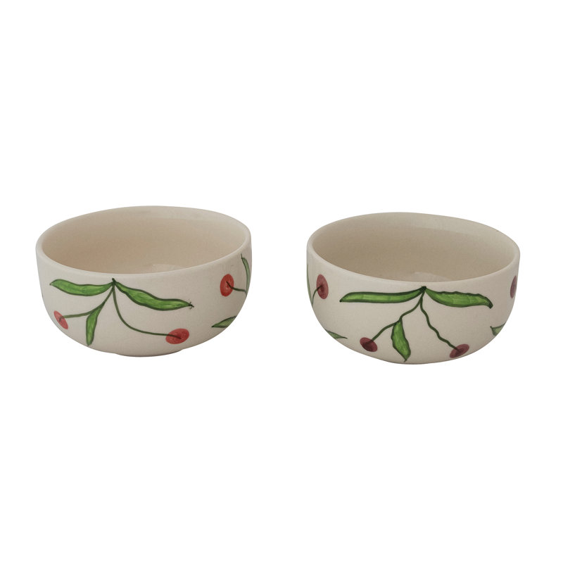 Hand-Painted Stoneware Bowl with Cherries