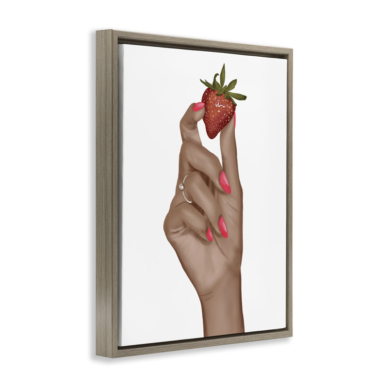 «Tenant la juteuse fraise» par Saba Rauf, Cadre flottant orme Montalcino, H 21 po x l 17 po
