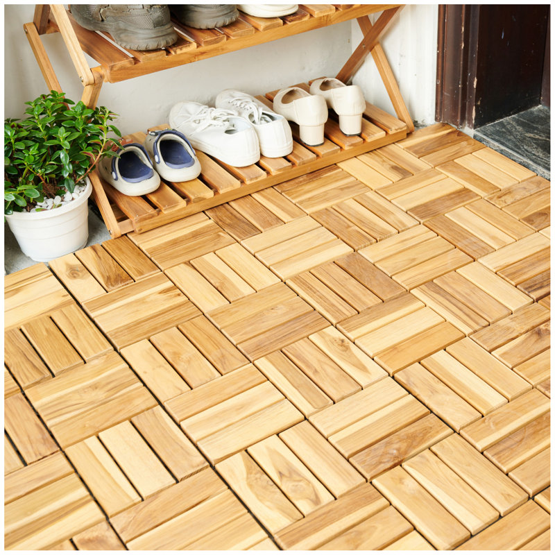 30 carreaux de terrasse imbriqués à carreaux, 12 po x 12 po, plancher de bois franc d'acacia jaune carré pour patio, terrasse, bord de piscine