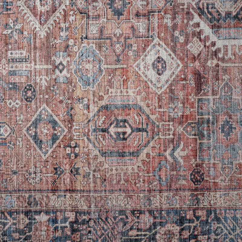 Tapis rouge / ivoire / bleu à motif géométrique de style sud-ouest Griesemer, Rectangle 3 pi 11 po x 5 pi 6 po