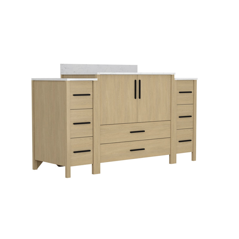 Single Sink Bathroom Vanity Cabinet,Freestangding Storage Vanity Cabinet with White Countertop, 60"