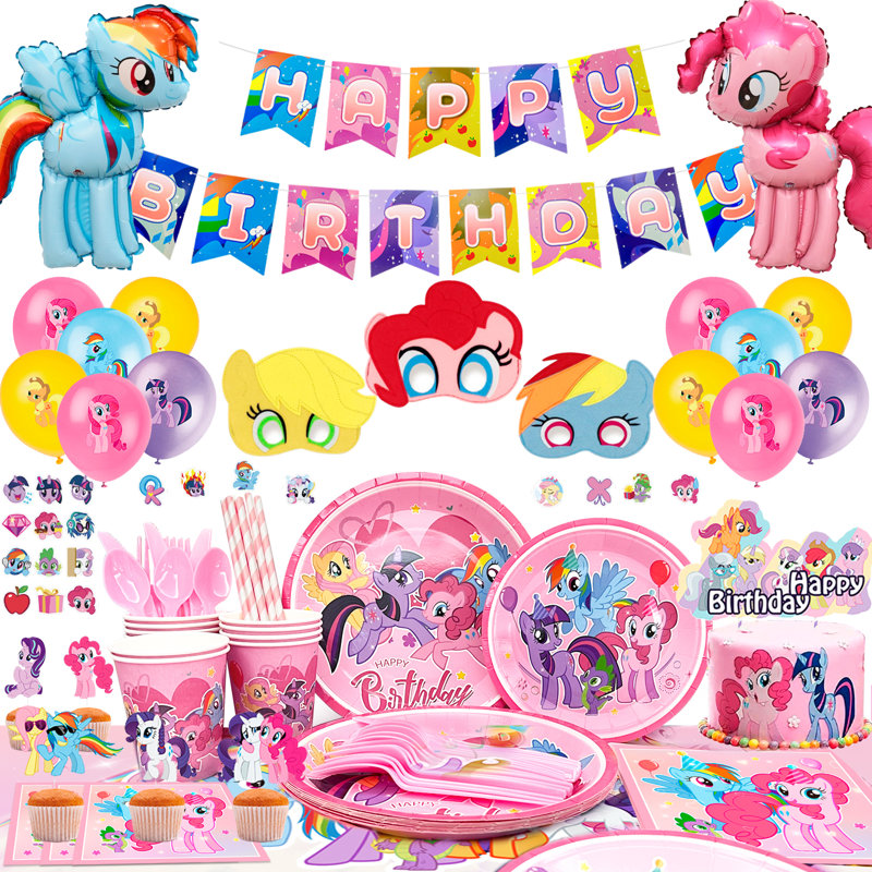 Articles de fête et de décoration My Little Pony, 164 pièces Ensemble de vaisselle et décorations My Little Pony Party