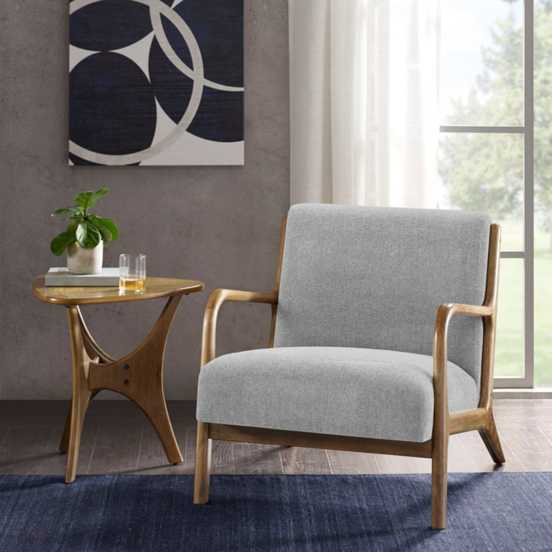 Chaise d'appoint, chaise à structure en bois, Polyester gris