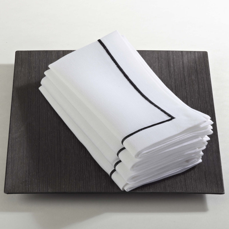 Odelle Embroidered Line Design Dinner 4 Piece Napkin Set, Black
