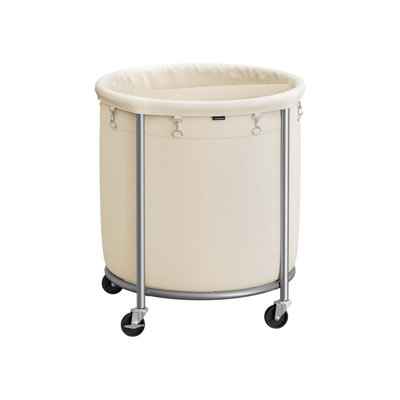 Laundry Basket With Wheels, Rolling Round Heavy-Duty Laundry Hamper Cart With Steel Frame And Removable Bag, 2 Locking Wheels
