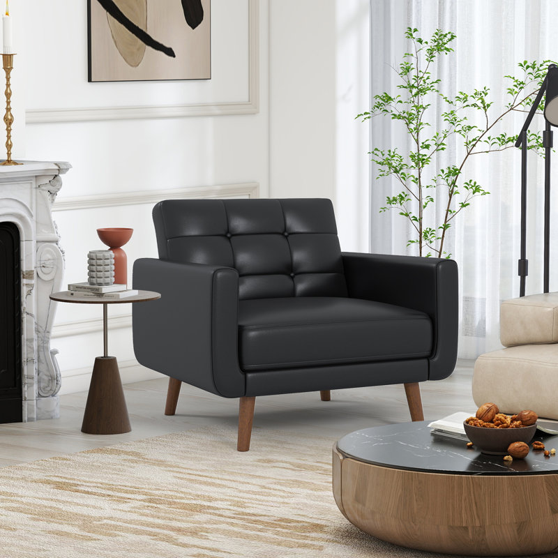 Fauteuil d'appoint rembourré en similicuir de 36,61 po de large avec siège capitonné (ensemble de 3), Noir