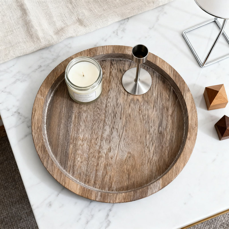 Rustic Wooden Candle Tray Round Farmhouse Centerpiece For Tealight Pillar Candles Holiday Home Decor Wedding Table, Brown