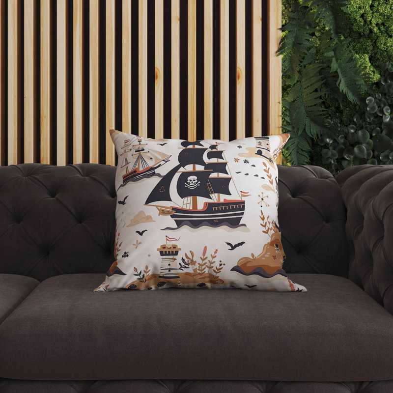 Coussin intérieur / extérieur Treasure Island, Carré 16 po, Noir, noir, noir, noir