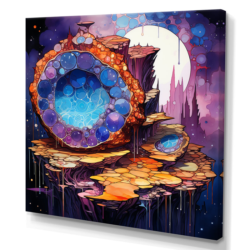 «Gold Crystal Stone Core I - Stone Geode», art mural, H 36 po x l 36 po