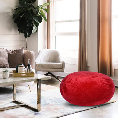 Fauteuil à billes en velours rouge 3 pi. Chaise pour un temps douillet. Lavable, invitant. Rempli de mousse à mémoire de forme et déchiquetée. Double couture. Fabriqué dans un sac rouge. Chambre à coucher et salon. Extensible. Produit